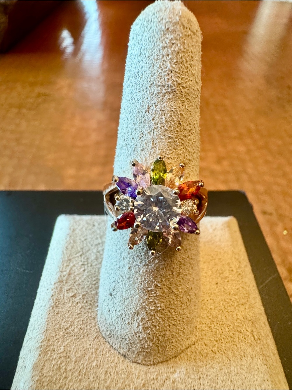 Multi-Gem Floral Cocktail Ring in Gold Tone